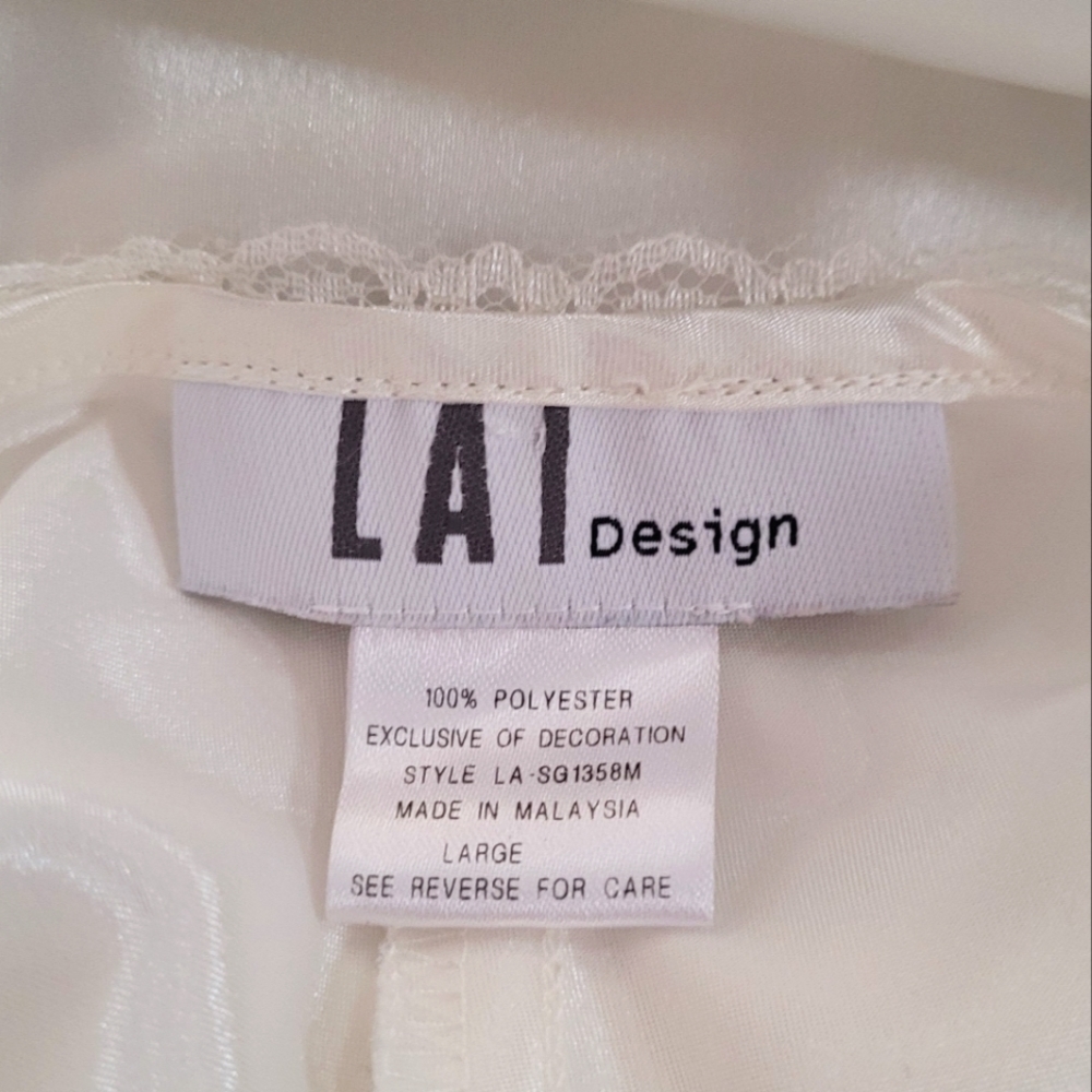 Vintage - White Satin & Chiffon Lace‎ Beaded High Low Chemise - Picture 7 of 7
